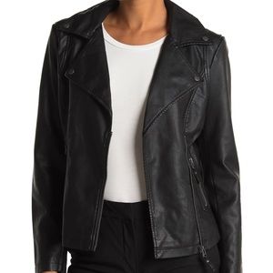 Max Studio Black Faux Leather Moto Jacket Size Sm